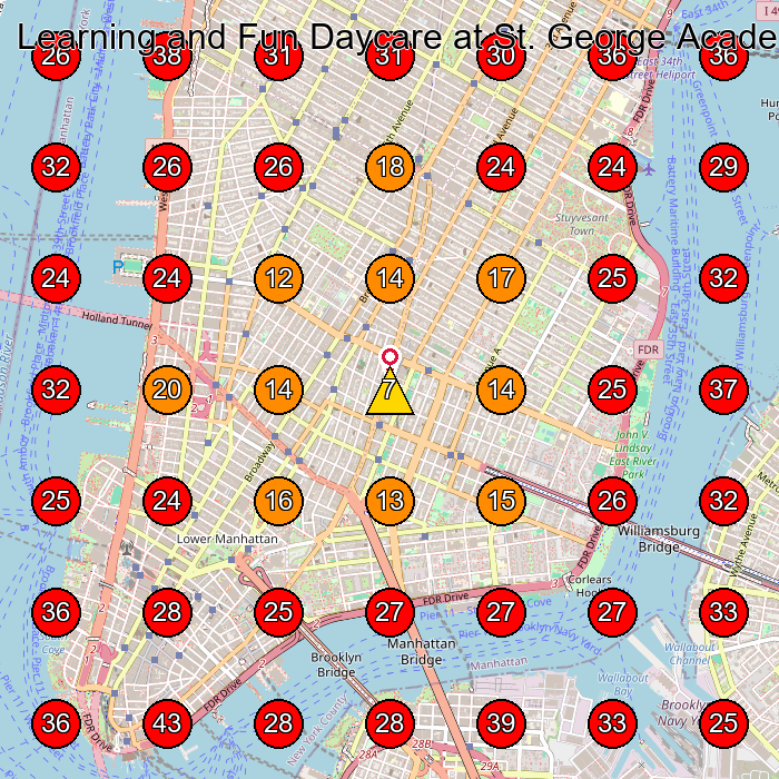 Learning and Fun Daycare at St. George Academy GeoGrid visibility map for Day Care Center in New York